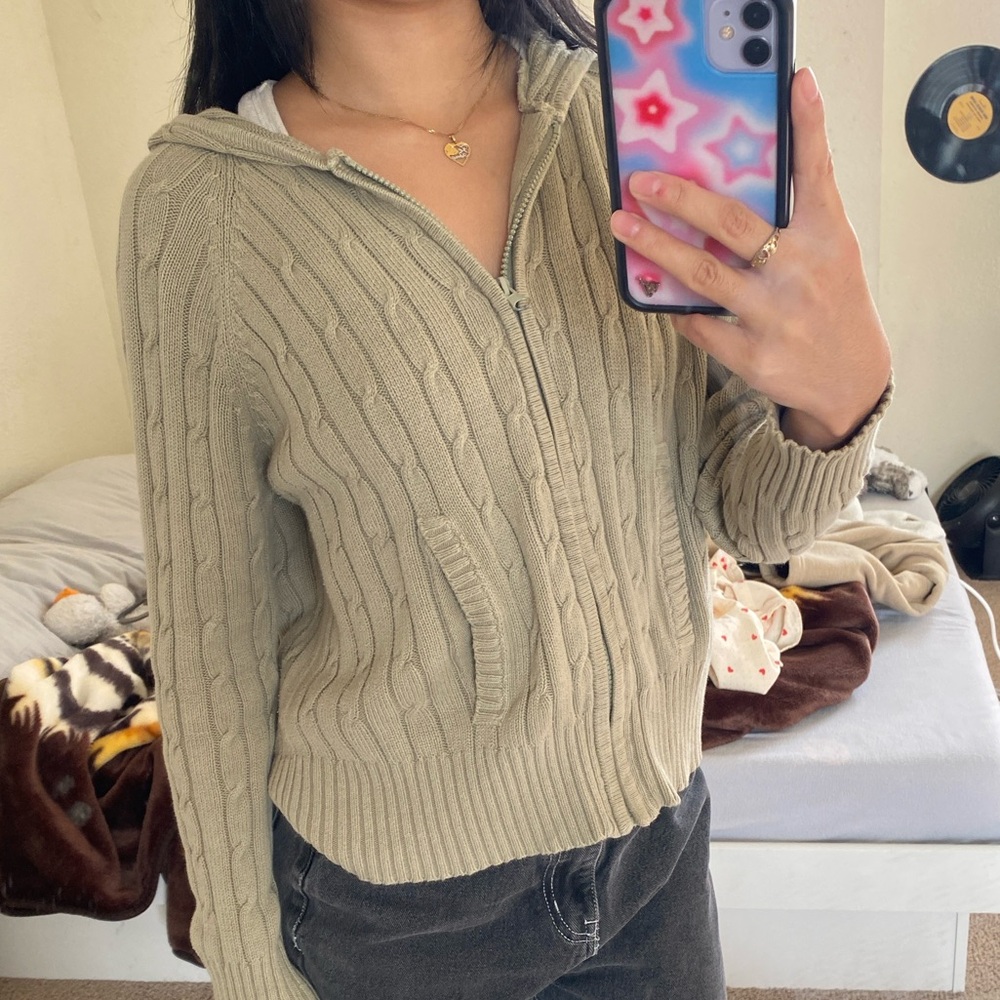 Women's Olive Green Cable Knit Sweater